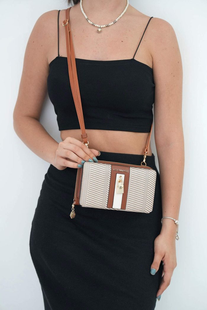 ⁦Silver & Polo Beige - Taba SP1138 Women's Phone Bag with Wallet and Strap⁩ - الصورة ⁦1⁩