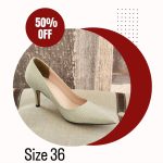 حذاء نسائي كعب منخفض باللون الفضي