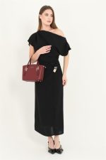 ⁦Silver & Polo SP1021 Women's Handbag Plain Burgundy-Burgundy⁩ - الصورة ⁦2⁩