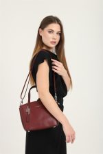 Silver & Polo SP1021 Women's Handbag Plain Burgundy-Burgundy