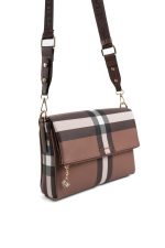 ⁦Silver & Polo SP963 Women's Crossbody Bag Plaid Dark Brown-Brown⁩ - الصورة ⁦2⁩