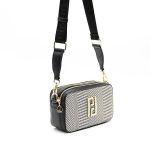 Silver & Polo SP1078 Women's Crossbody Bag, Woven, Black, White-Black
