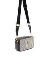 Silver & Polo SP1078 Women's Crossbody Bag, Woven, Black, White-Black