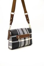 ⁦Silver & Polo SP963 Women's Crossbody Bag Plaid Black-A.Tan⁩ - الصورة ⁦2⁩