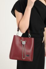⁦Silver & Polo SP967 Women's Crossbody Bag Plain Burgundy-Burgundy⁩ - الصورة ⁦2⁩