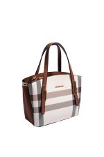⁦Silver & Polo SP1021 Women's Handbag Plaid Cream-Tan⁩ - الصورة ⁦3⁩
